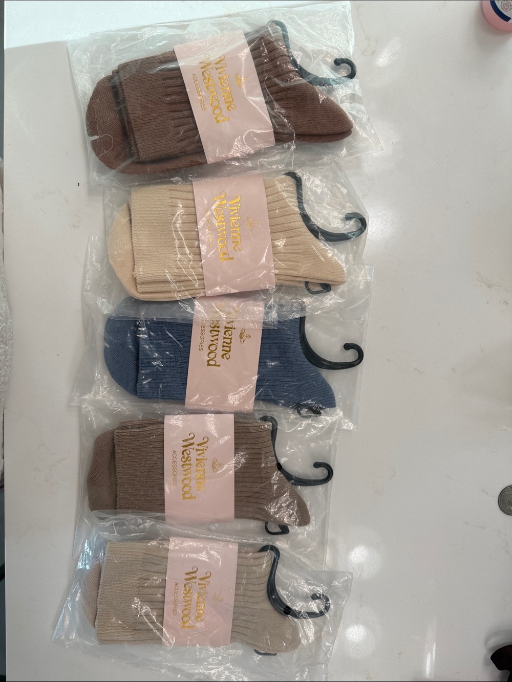 Vivienne Westwood Assorted Ribbed Casual Socks in Brown, Cream, Blue